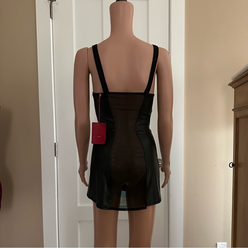 Patrice Catanzaro France Assia Dress, Black Wetlook with Sheer Panels, size L - Picture 2 of 8